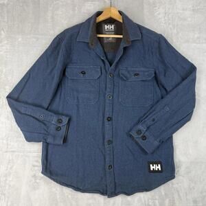 Helly Hansen Heavy Flannel Overshirt Blue Button Up Jacket Men Size L Workwear
